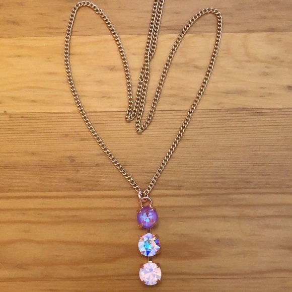 Aurora Borealis, Pink Opal + Violet Crystal Drop Necklace - Picture 13 of 16